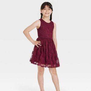 Zenzi Girls' Sleeveless Lace Dress - Burgundy